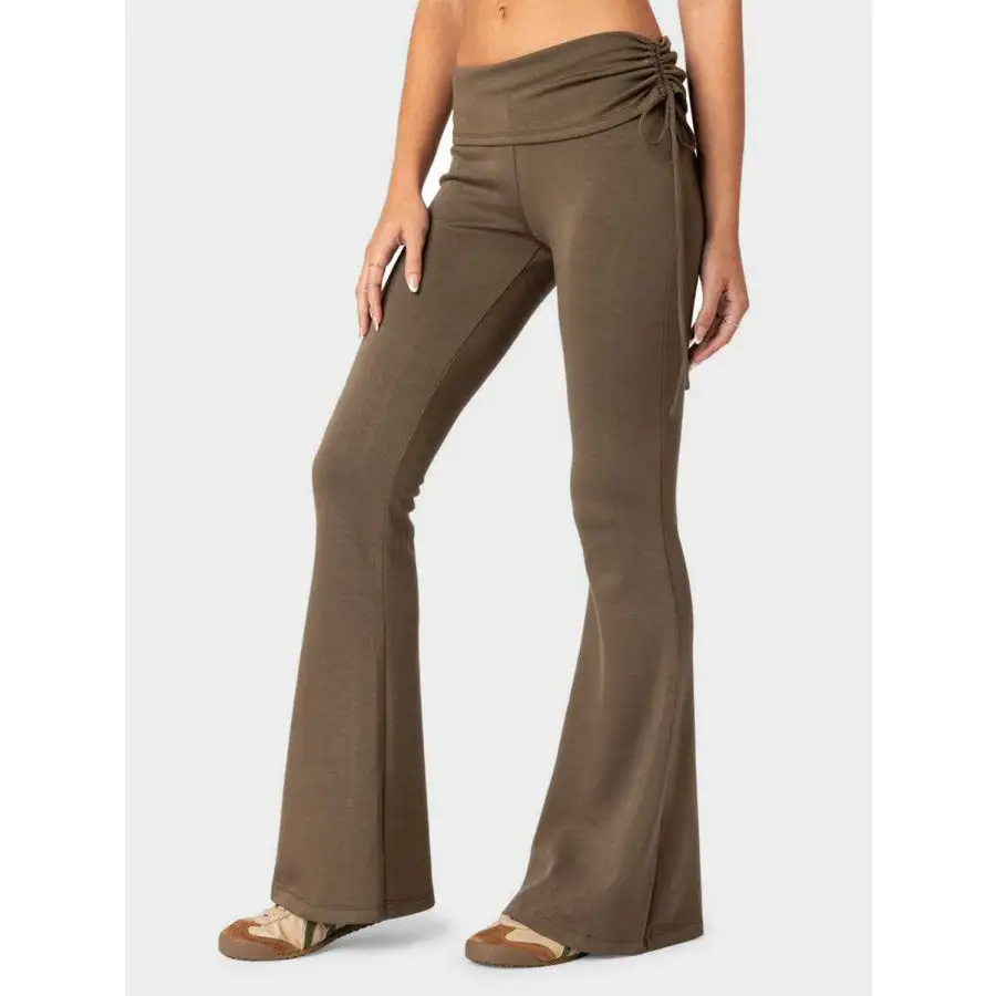 Drawstring Ruched Flare Pants