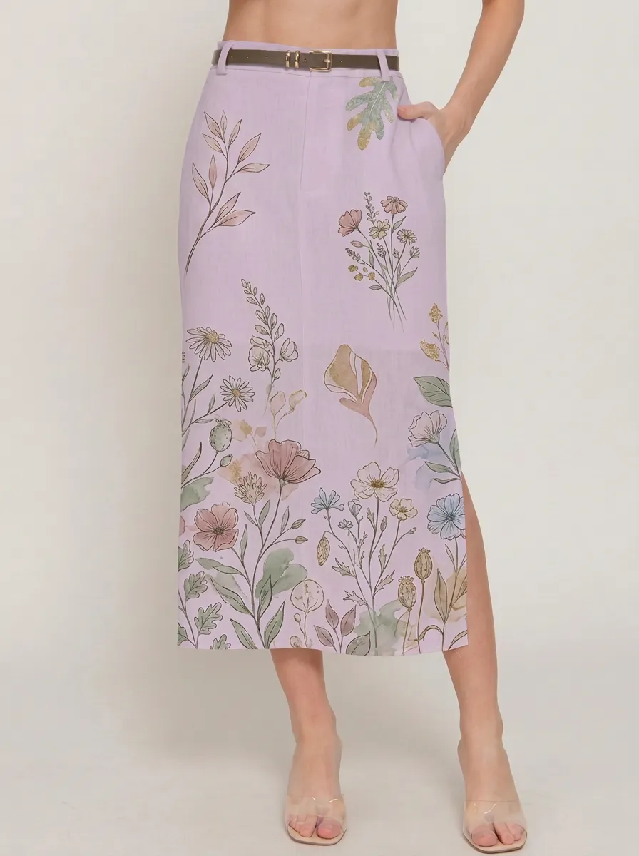 Women's Botanical Garden Wildflower Printed Midi Skirt