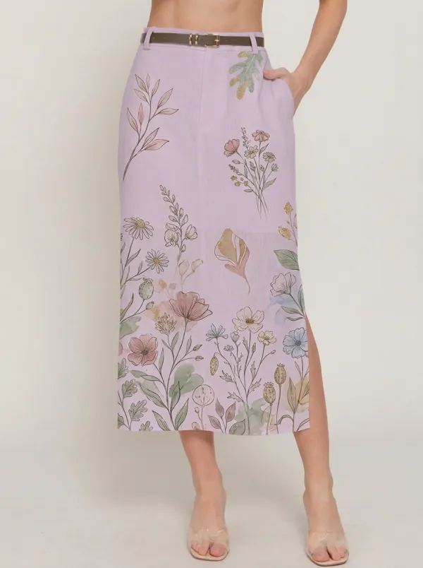 Women's Botanical Garden Wildflower Printed Midi Skirt