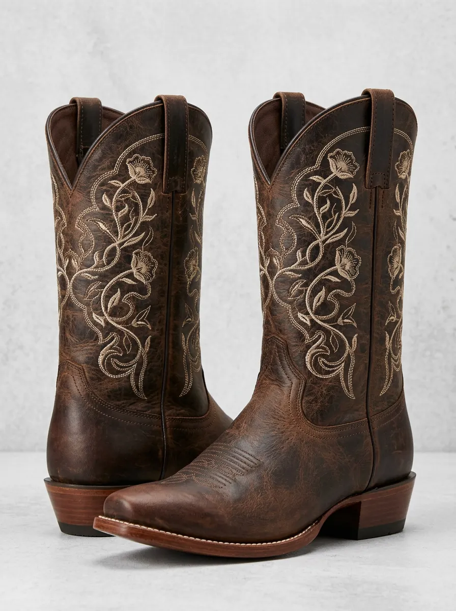 Country Floral Embroidered Ranchwear Edit Unisex Western Cowboy Boots