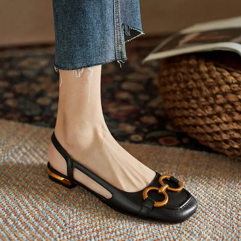 Suede Buckle Low Heel Sandals