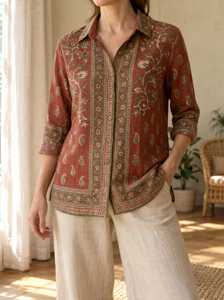 Women's Wildflower Boho Floral Paisley Shirt