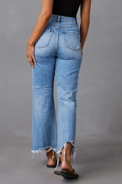 Distressed Raw-Hem Denim Jeans