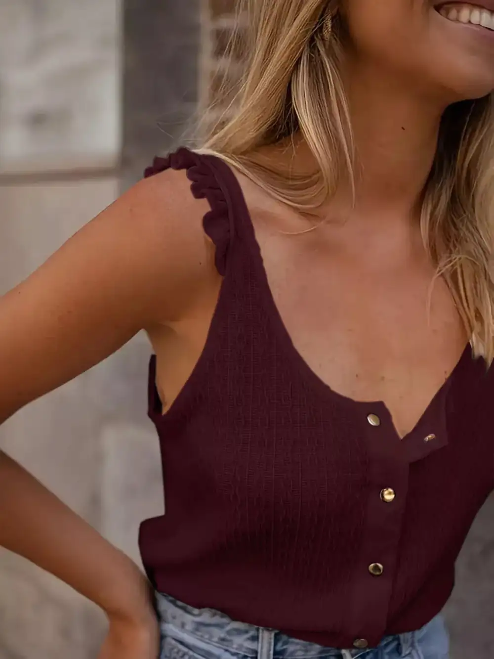 Textured Button Up Tank