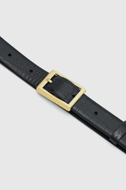 Black Croc-Embossed Belted Belt