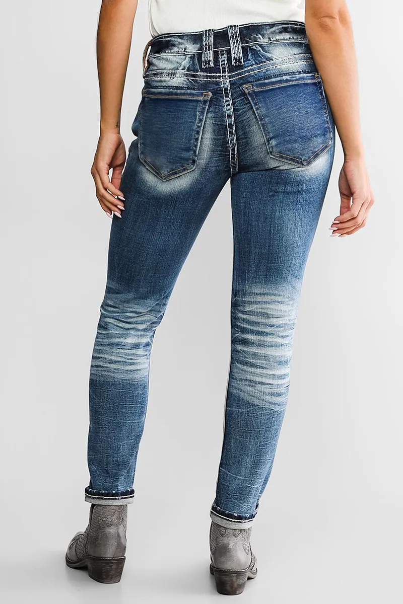 Mid Waist Wash Straight Leg Jeans