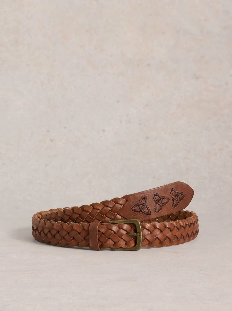 Men's Celtic Knot Braided Brown Leather Belt