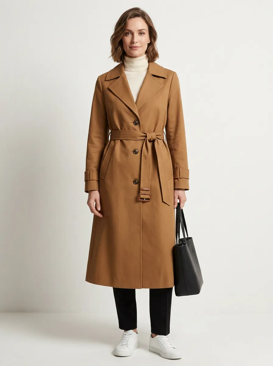 Women's Belted Classic Long Trench Coat