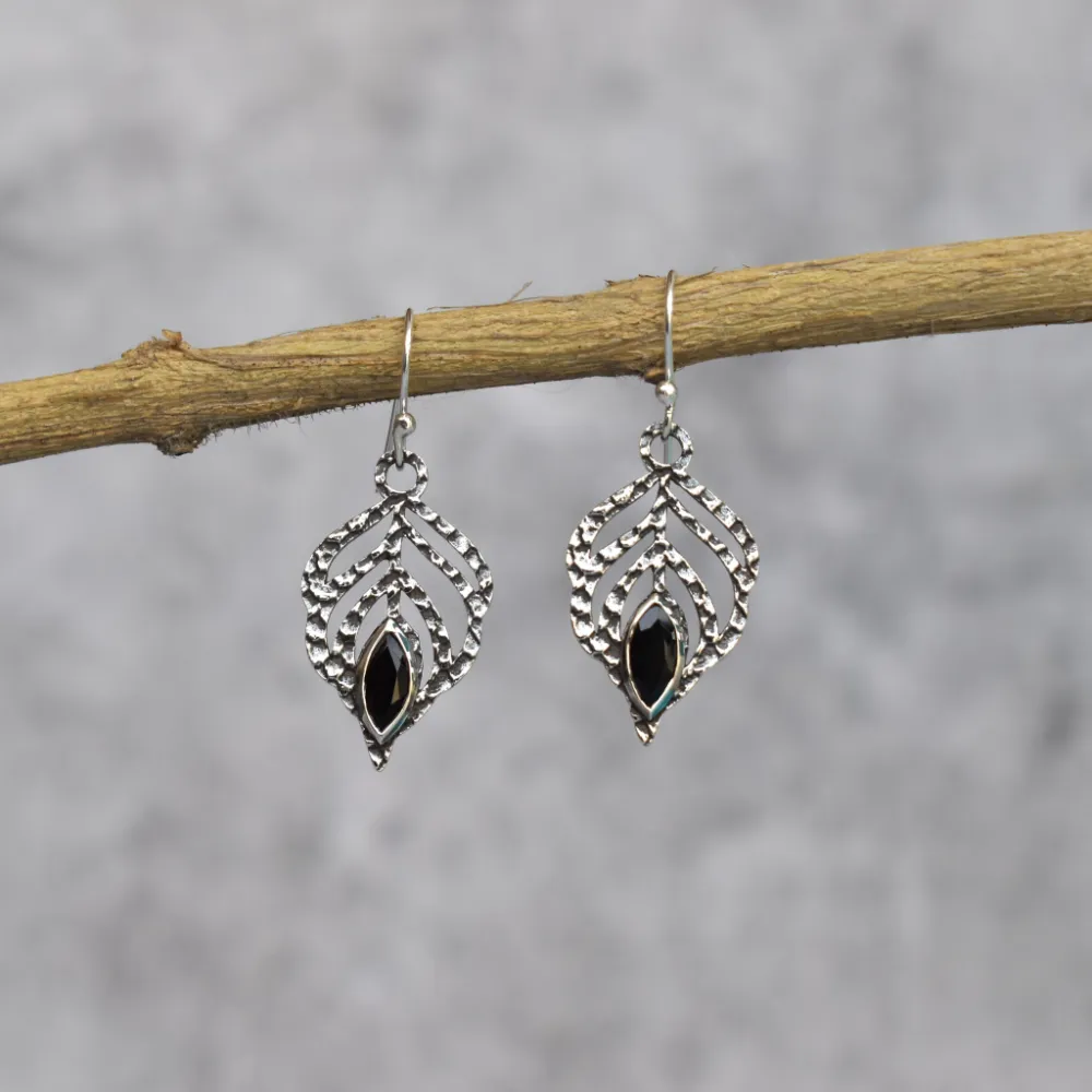 Feather Onyx Earrings