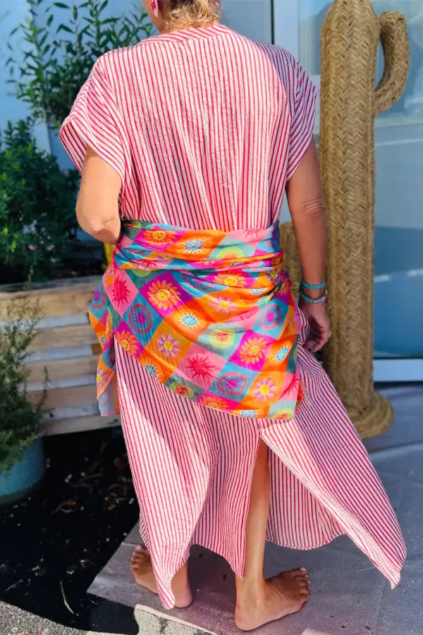 Striped Sleeve Maxi Dress
