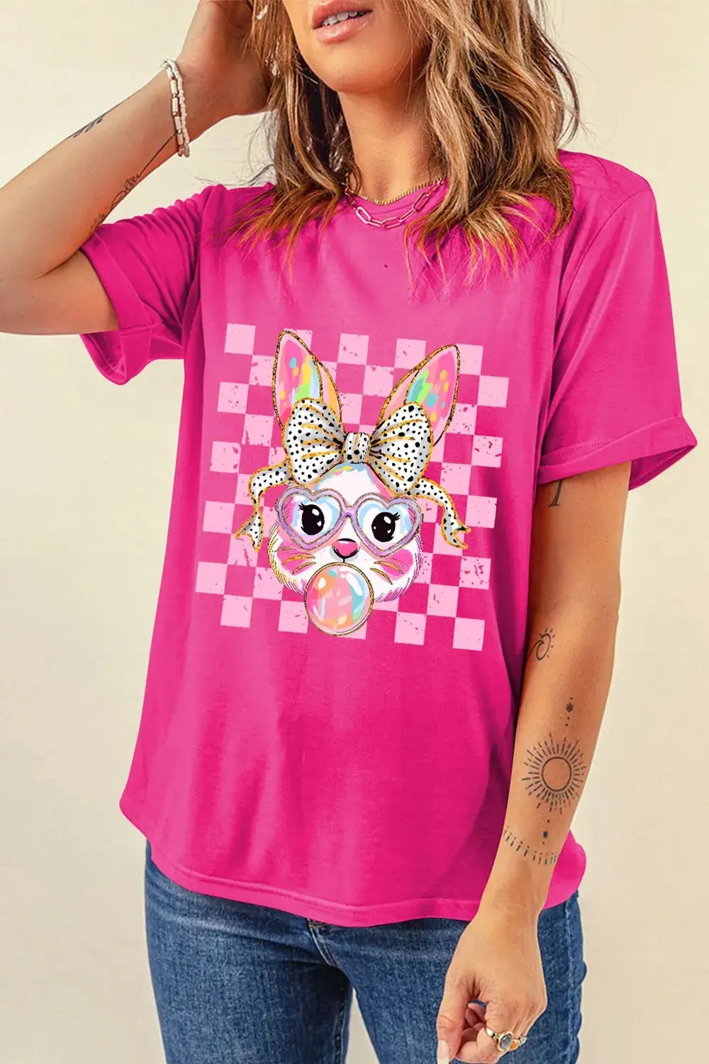 Rabbit Graphic Round Neck Short Sleeve T-Shirt