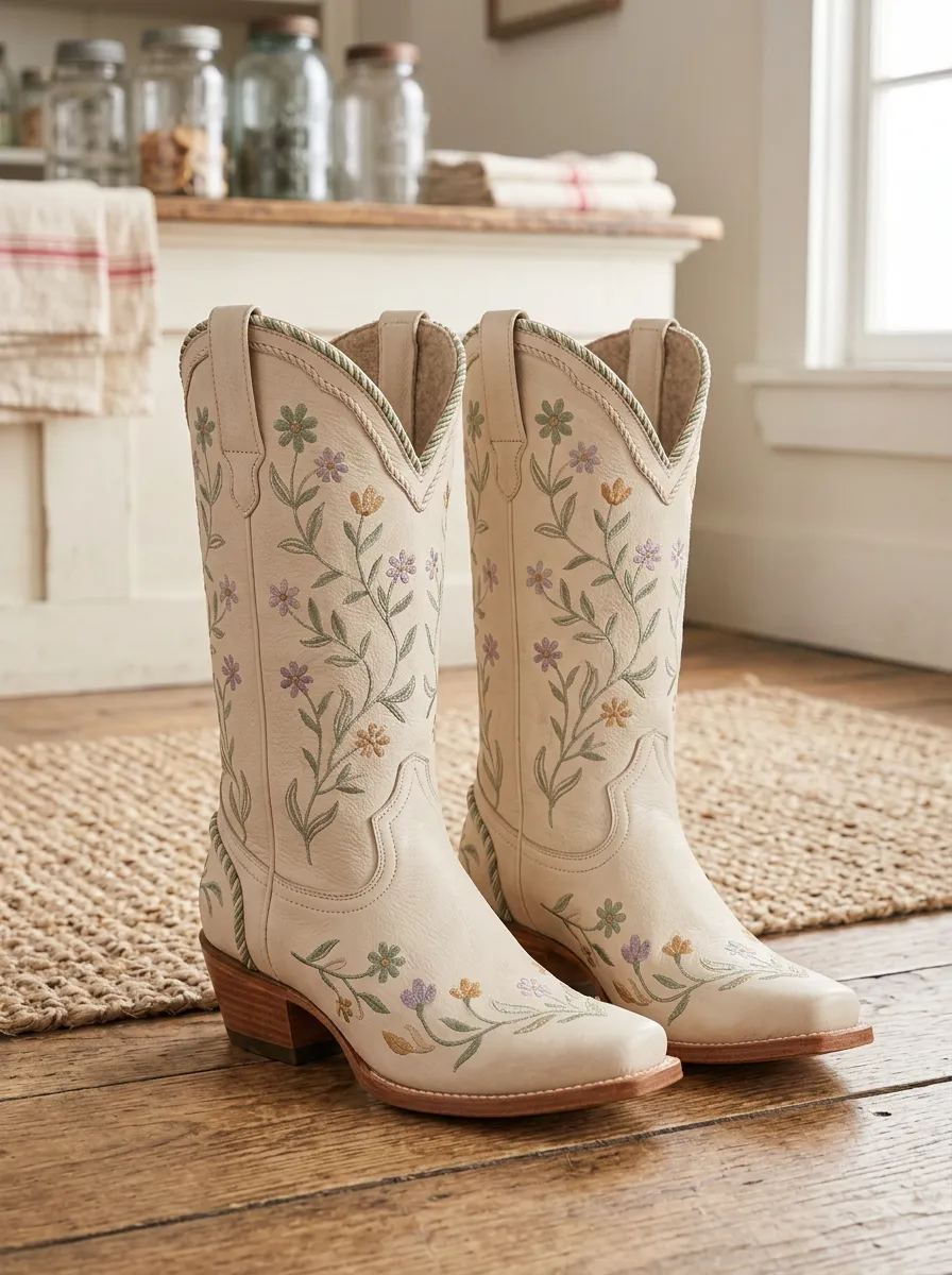 Prairie Floral Embroidered Classic Look Unisex Western Cowboy Boots
