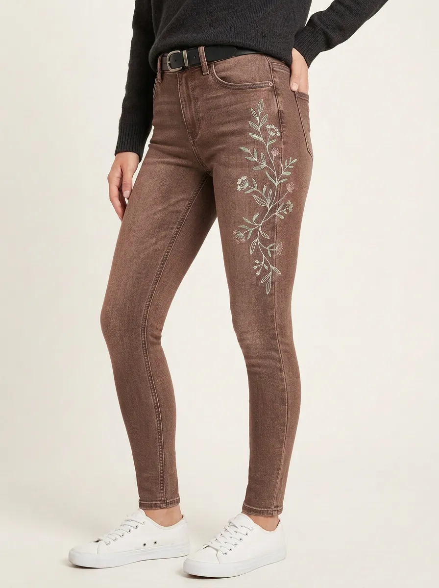 Women's Sierra Floral Nature Embroidered Printed Slim Jeans