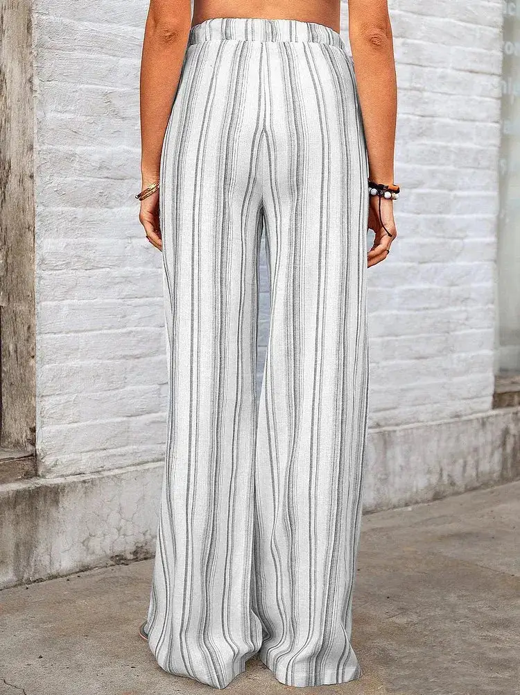 Wide Leg Striped Pocketed Pants
