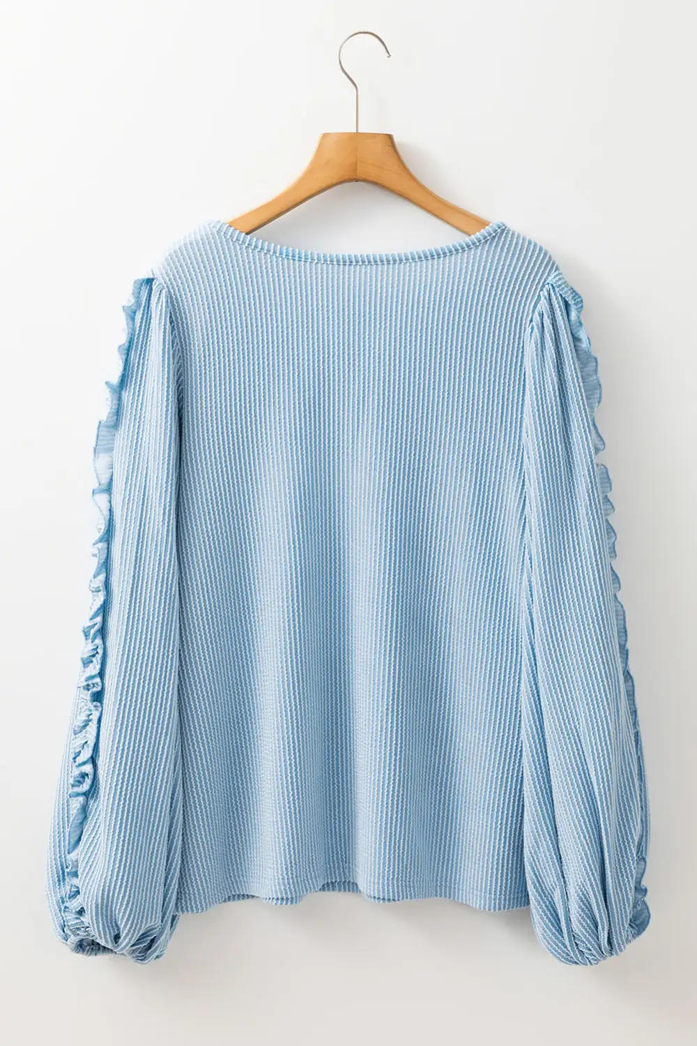 Corded Frilly Puff Sleeve Round Neck Blouse