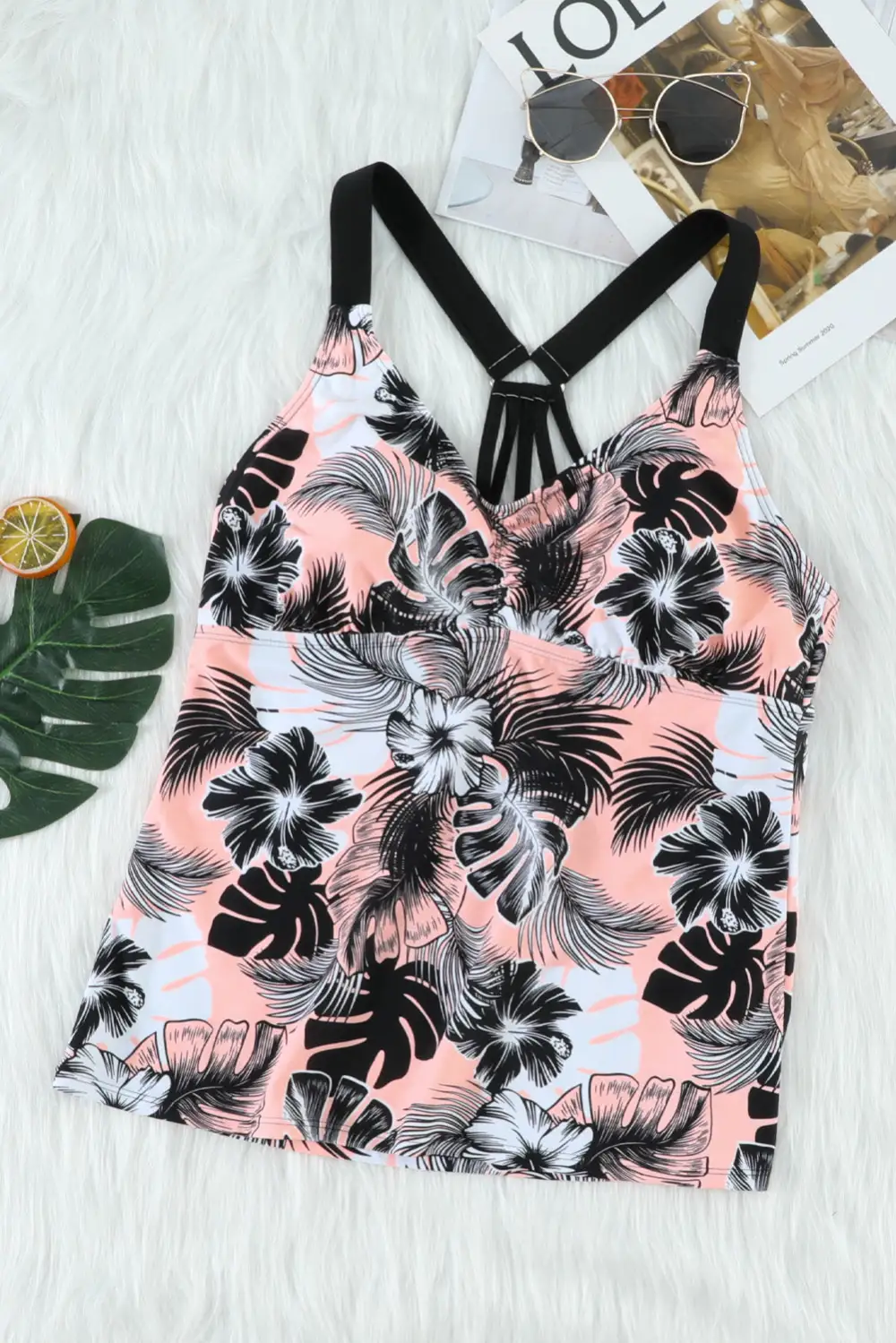 Swimwear Floral Printed Strappy Racerback Tankini Swim Top