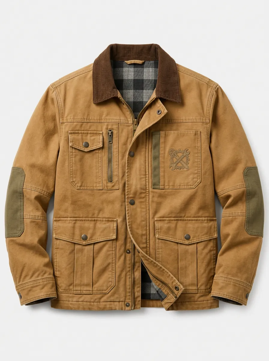 Men's Mechanic Gear Wrench Logo Embroidered Canvas Jacket
