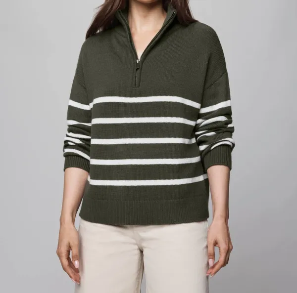 Stripe Quarter Zip Sweater