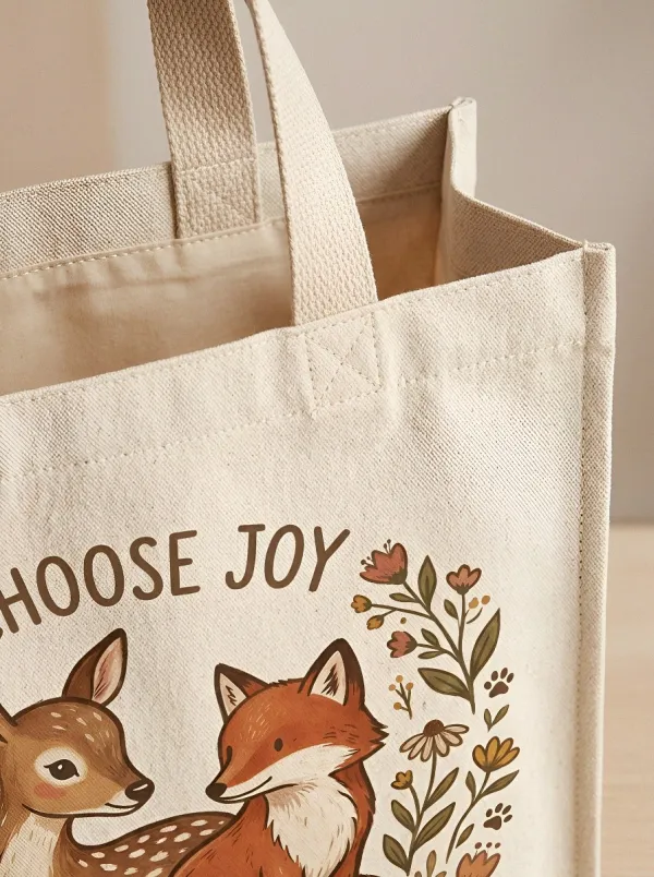 Nature Lover Deer Fox Choose Joy Printed Tote Bag