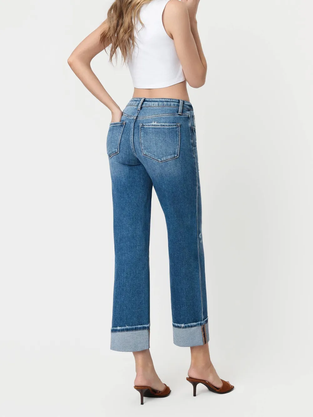 Women's Cuffed Slim Wide-Leg Jeans