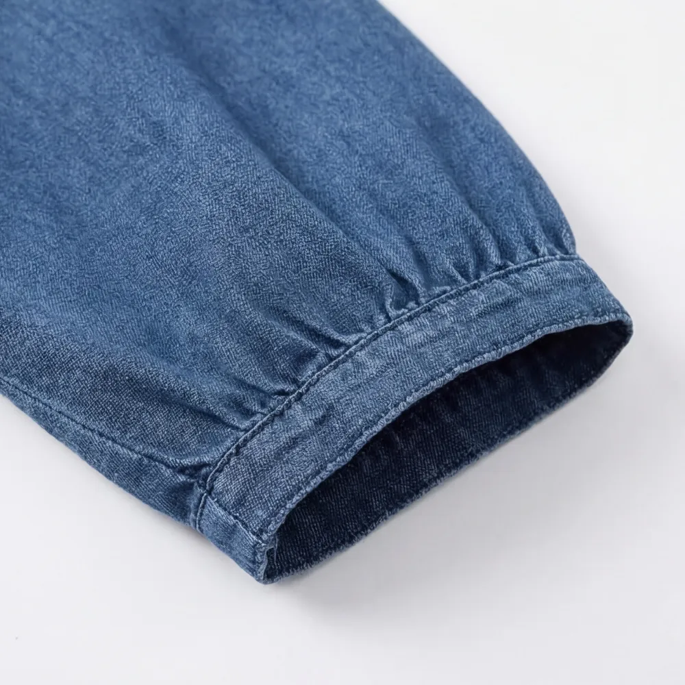 Ruffle V Neck Denim Blouse
