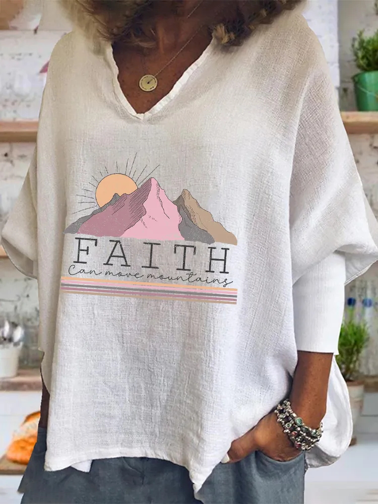 Faith Slogan Printed Long-Sleeved T-Shirts