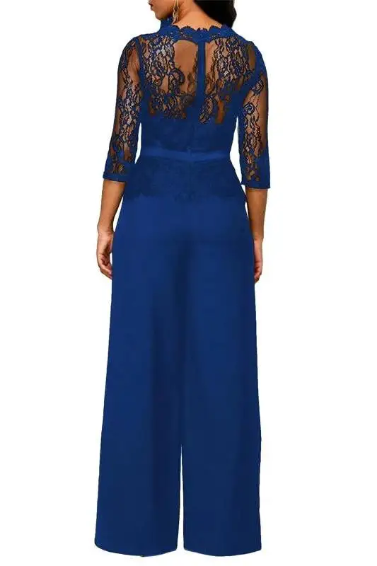 Lace Peplum Wide-Leg Jumpsuit