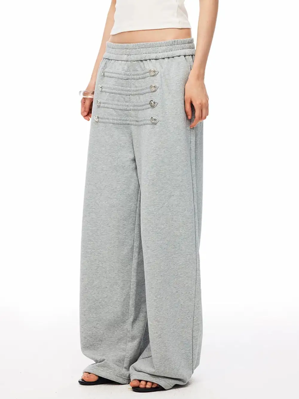 Wide-Leg Button-Detail Pants
