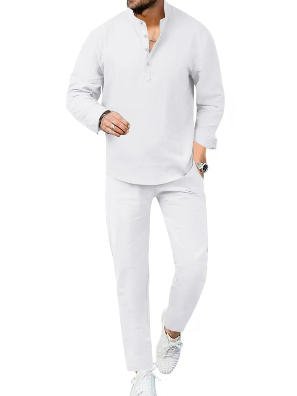 Men's Full Size Casual Long Sleeve Shirt and Pant Set
