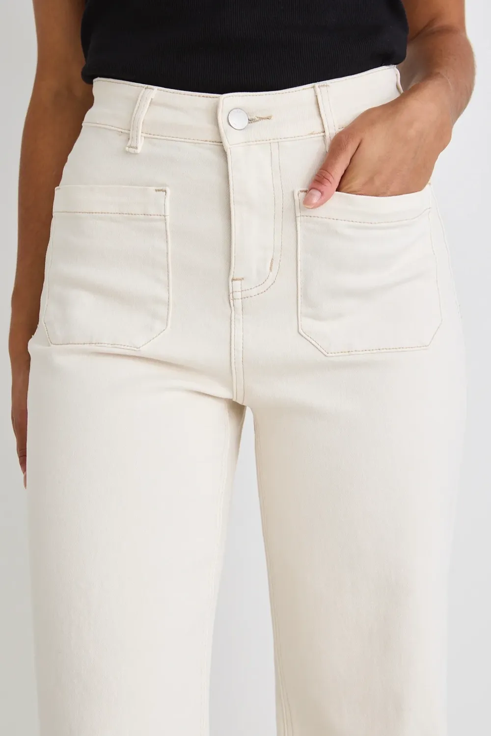 Ecru High Rise Wide Leg Pocket Jean