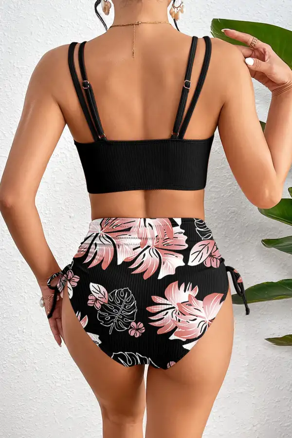 Ribbed Knit High Waist Bikini Swim Set