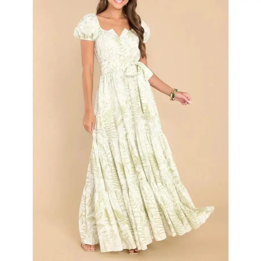 Printed Puff Sleeve Maxi Dress