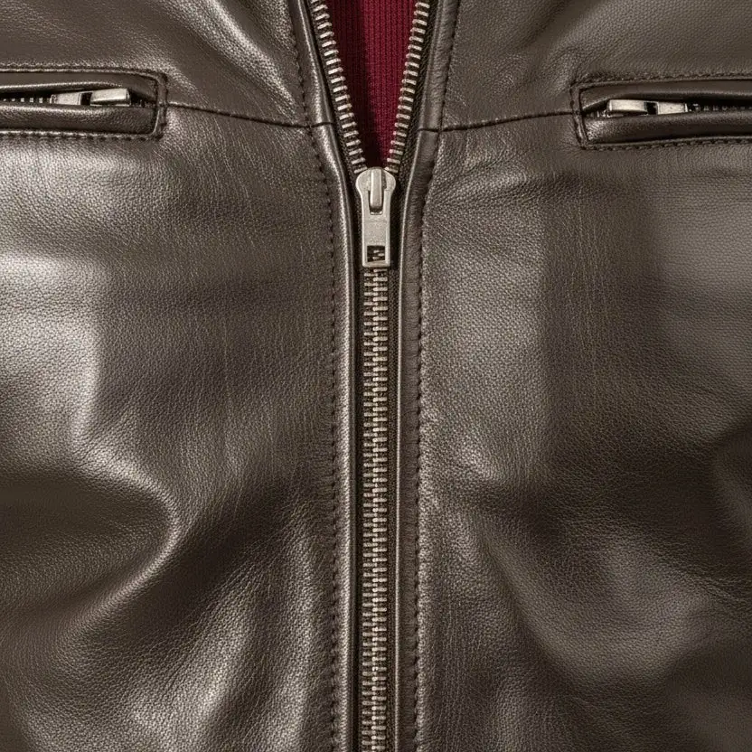Vintage Inspired Leather Biker Motorcycle Multi Pocket Jacket