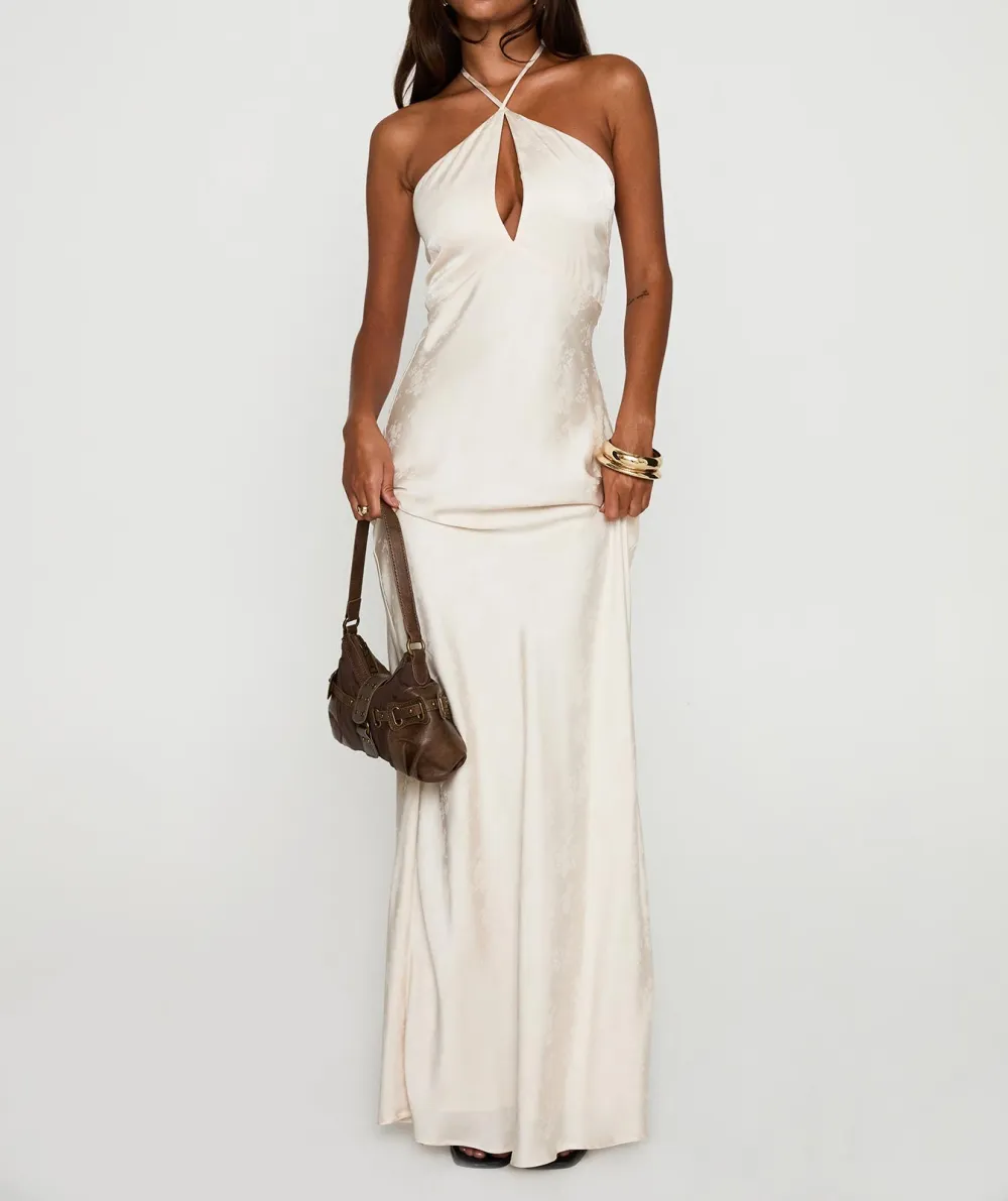 Textured Finish Halter Maxi Dress