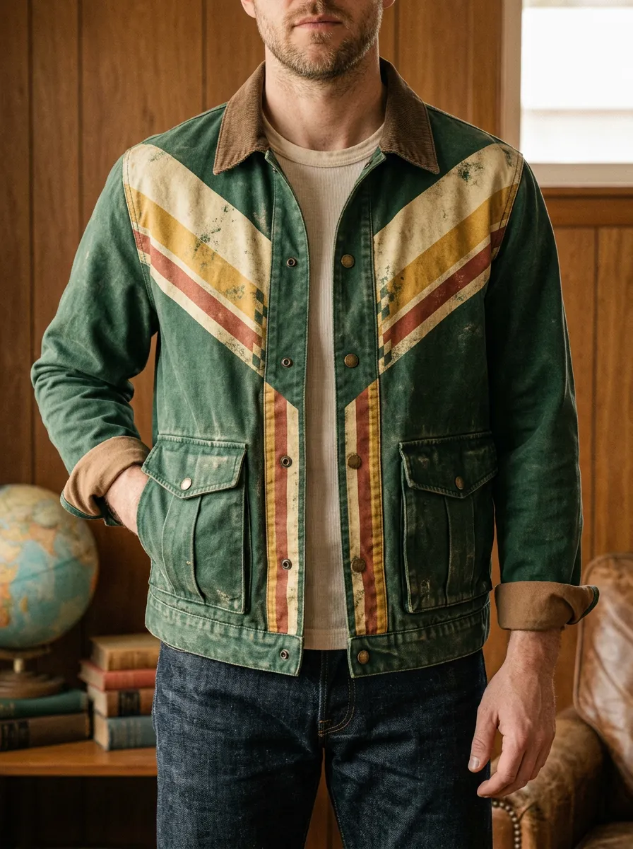Men's Vintage Retro Chevron Striped Printed Jacket