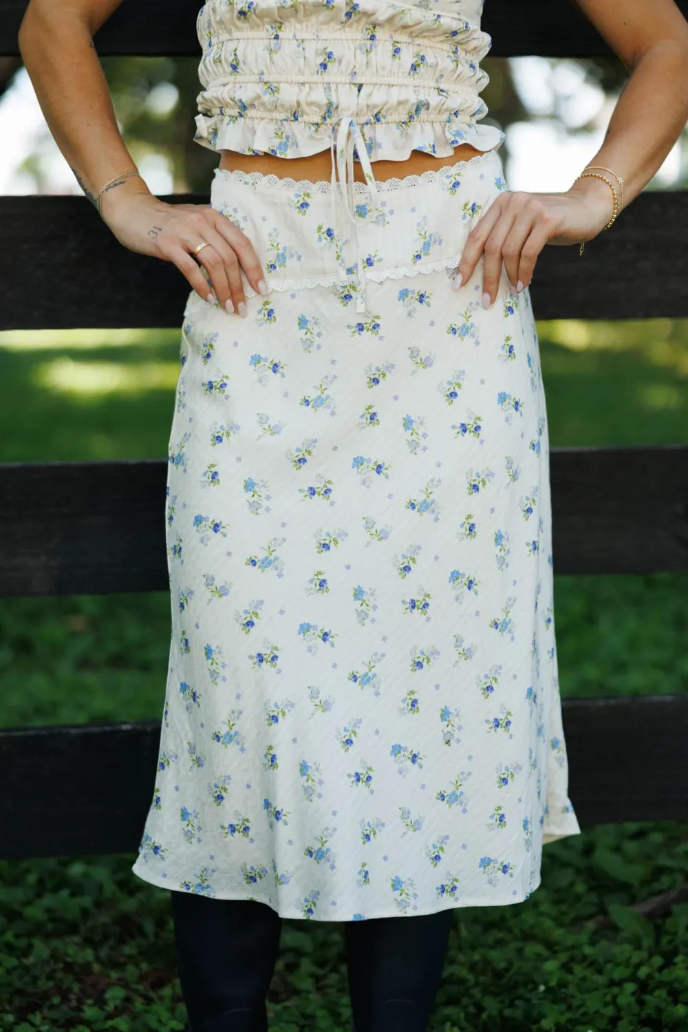 Lace Floral Midi Skirt