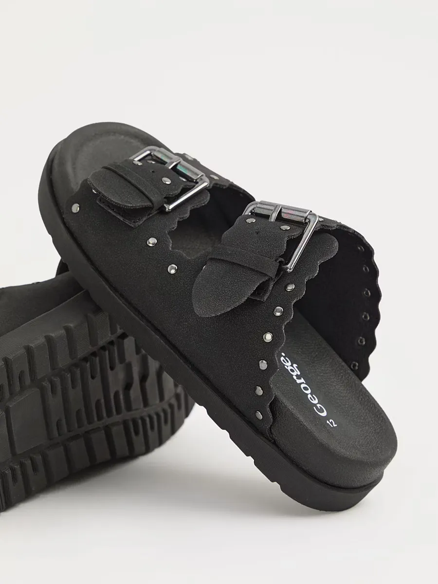 Black Studded Double Strap Sandals