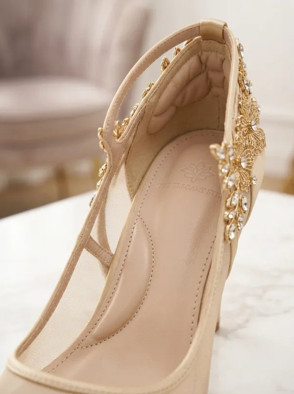 Rhinestone Floral Mesh Pointed-Toe Women's Formal High Heels