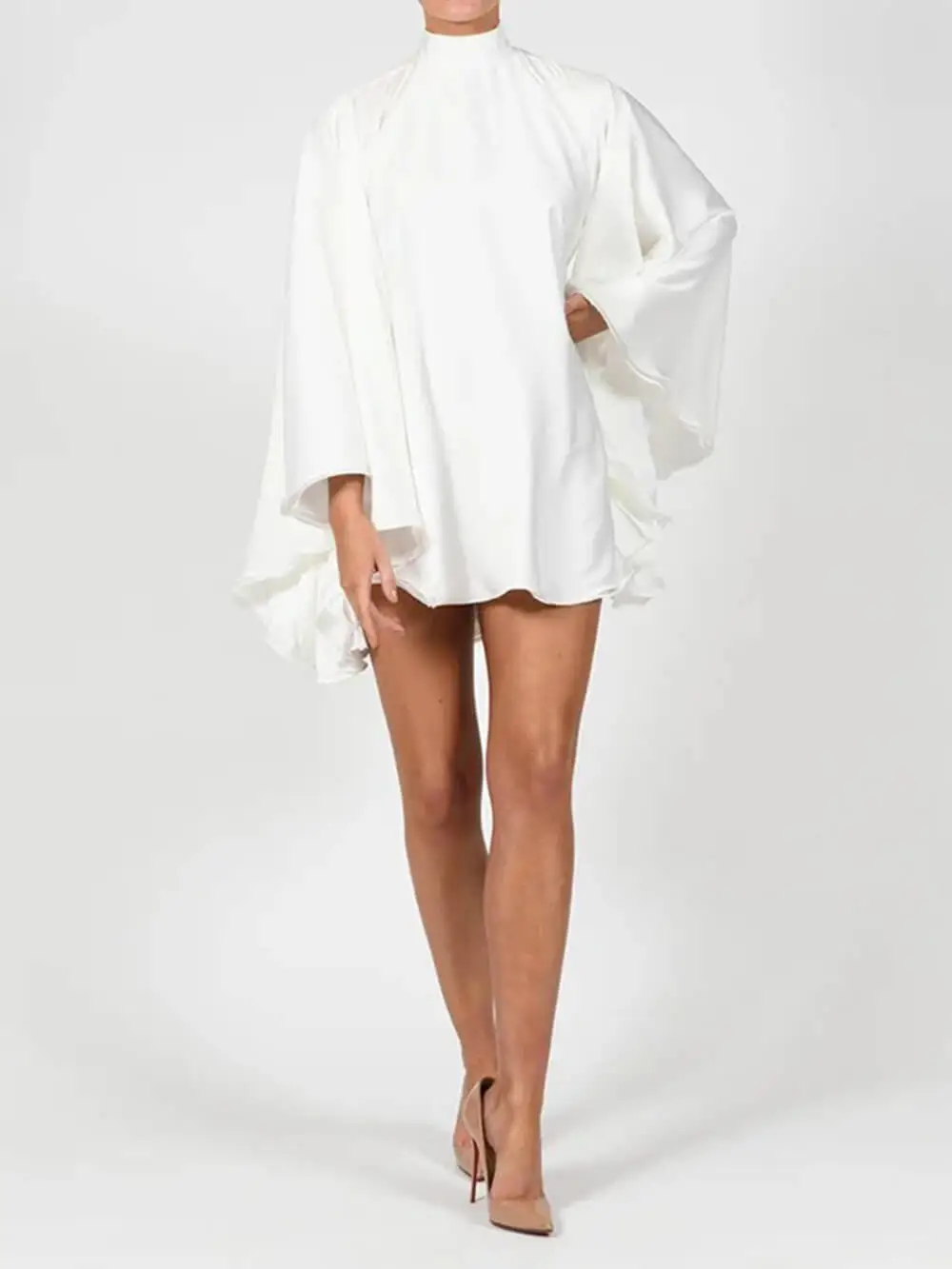 High Neck Backless Bell Sleeve Mini Dress
