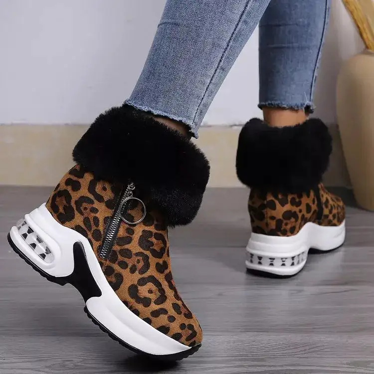 Fuzzy Side-Zip Platform Ankle Boots