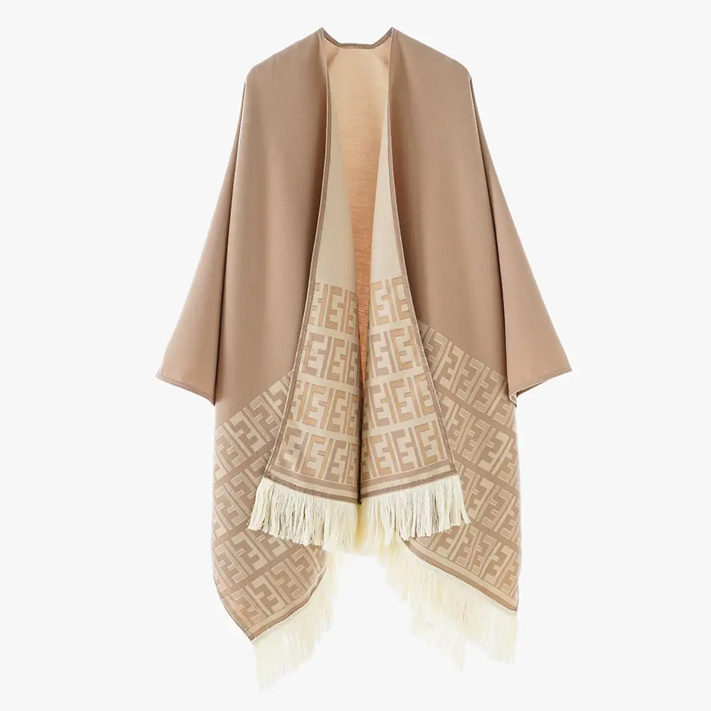 Reversible Jacquard Monogram Cape Wrap