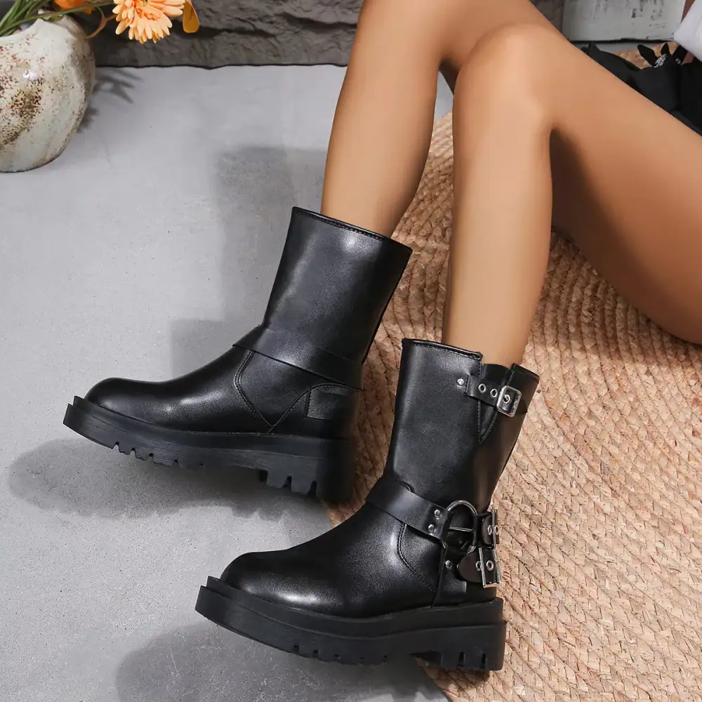 Knit Round Toe Block Heels Boots