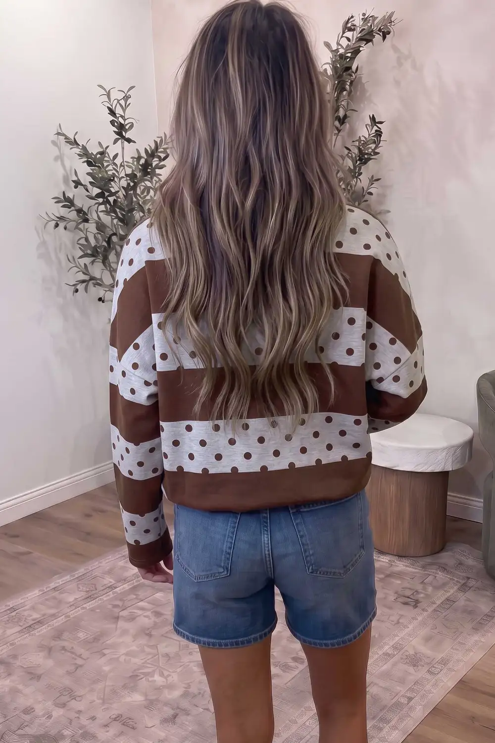 Polka Dot Quarter Zip Long Sleeve Top