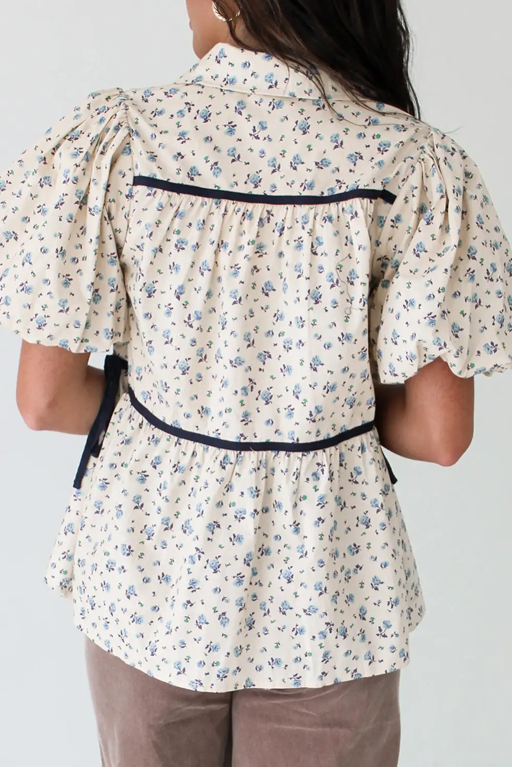 Everyday Floral Puff Sleeve Short Sleeve Shirt Blouse