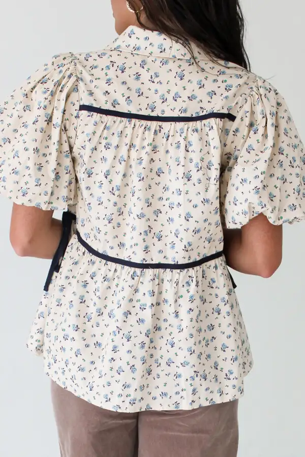 Everyday Floral Puff Sleeve Short Sleeve Shirt Blouse