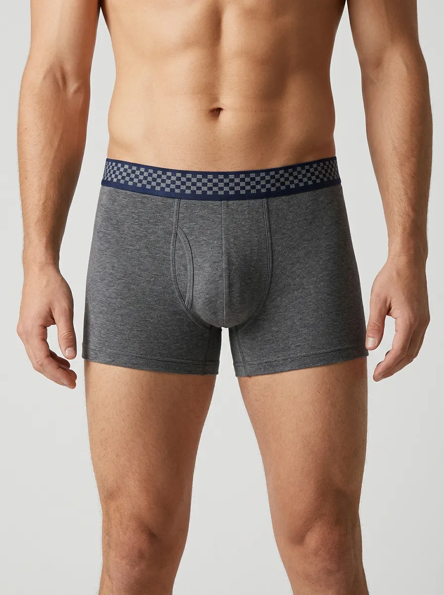 Men's Casual Checkered Waistband Grey Printed Boxer Briefs