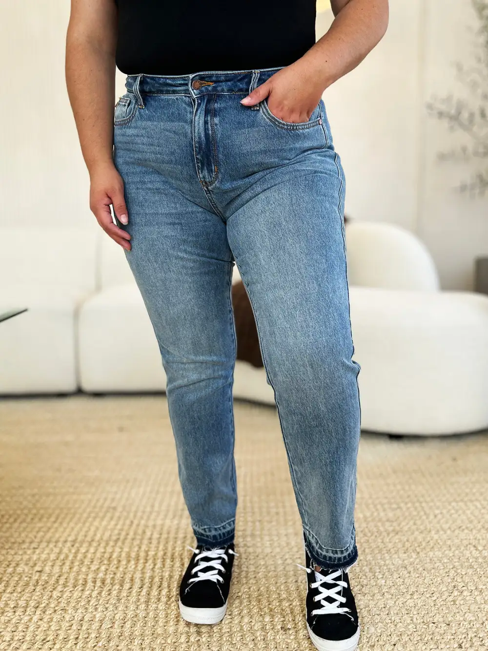 Mid Rise Rigid Magic Release Hem Denim Jeans