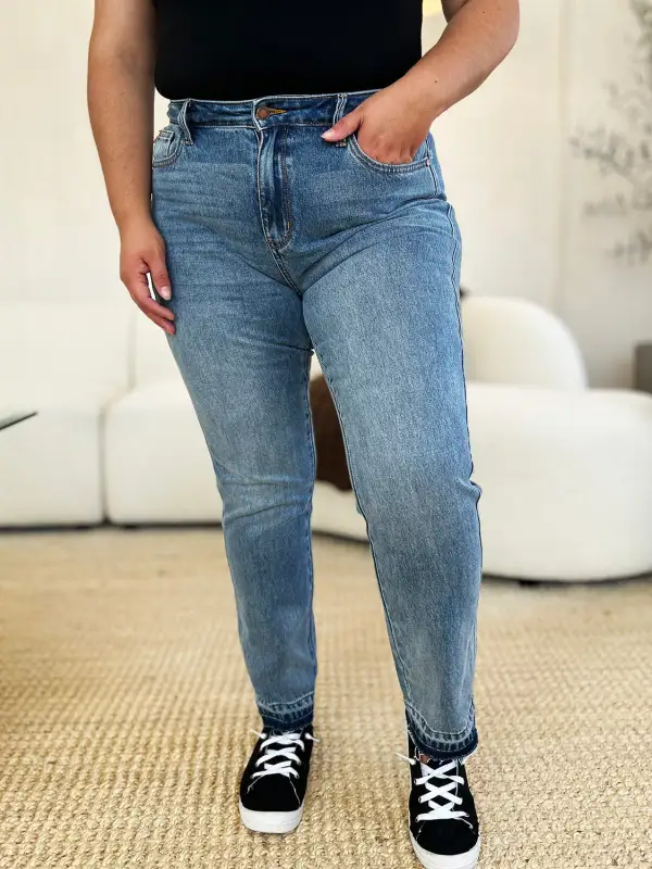 Mid Rise Rigid Magic Release Hem Denim Jeans