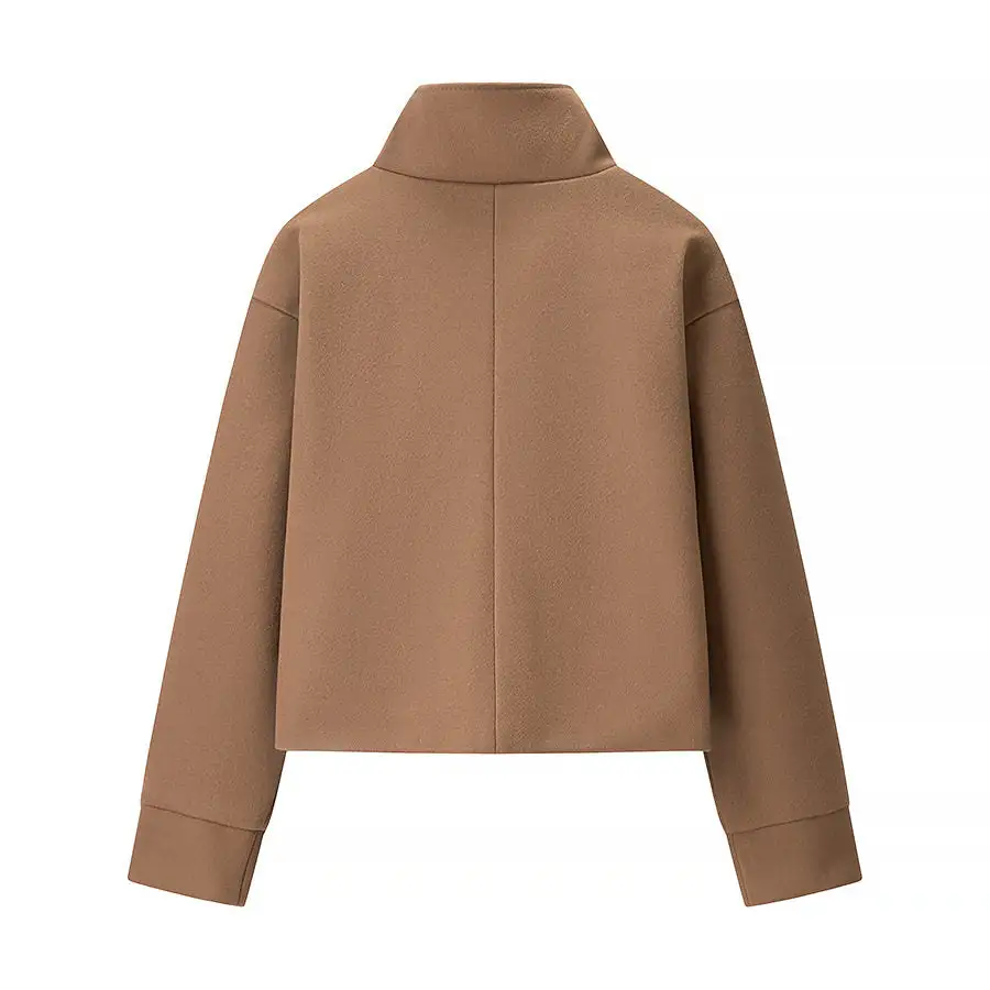 Stand-Collar Button-Front Wool-Blend Relaxed Outerwear Coat