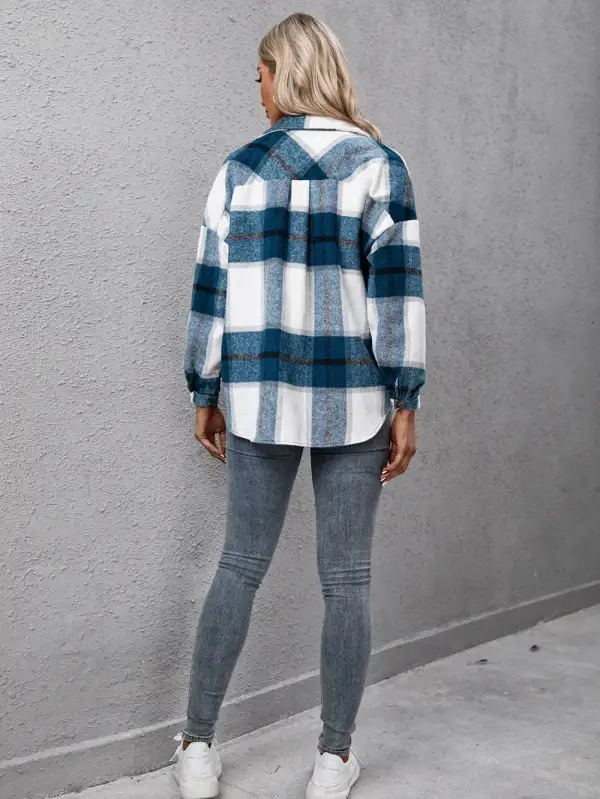 Plaid Collared Casual Jacket